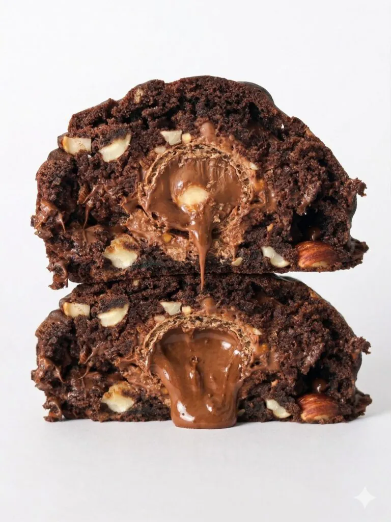 Cookie de chocolate com castanhas e recheio cremoso