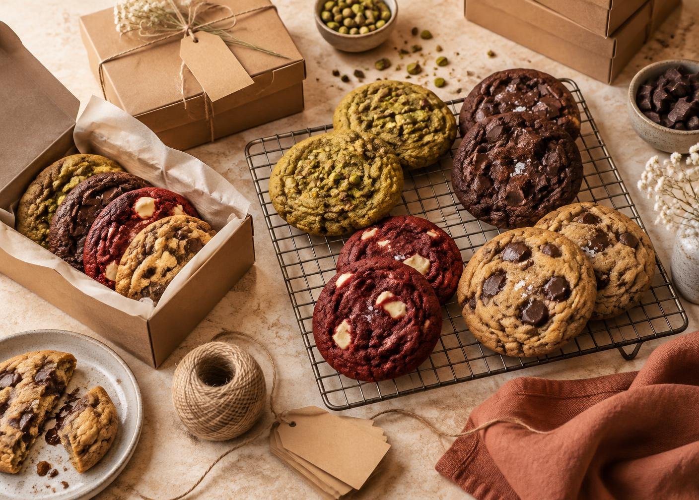 Variedade de cookies gourmet prontos para venda